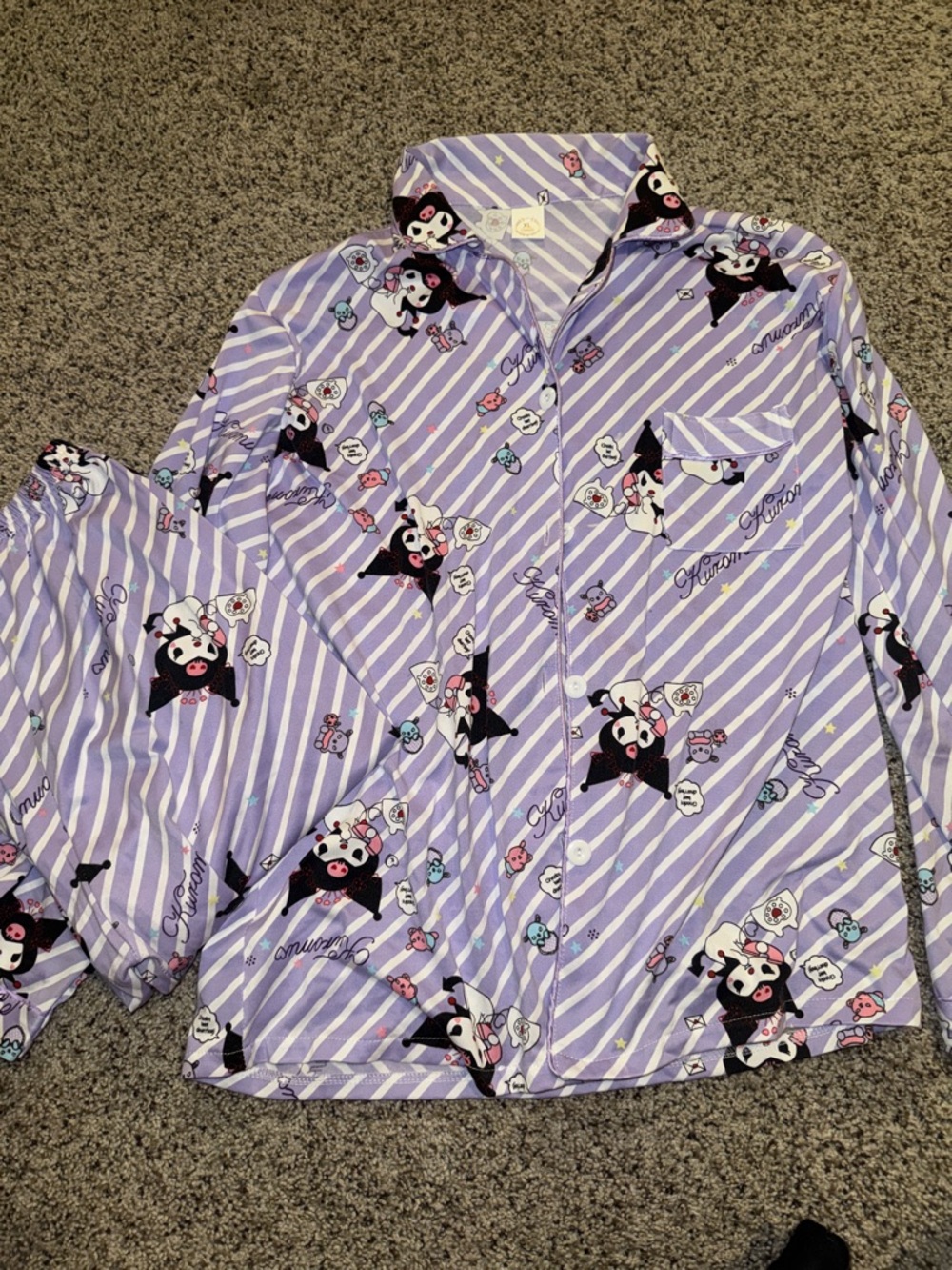 Source Unknown Purple & White Striped Kuromi Kids Pajama Set